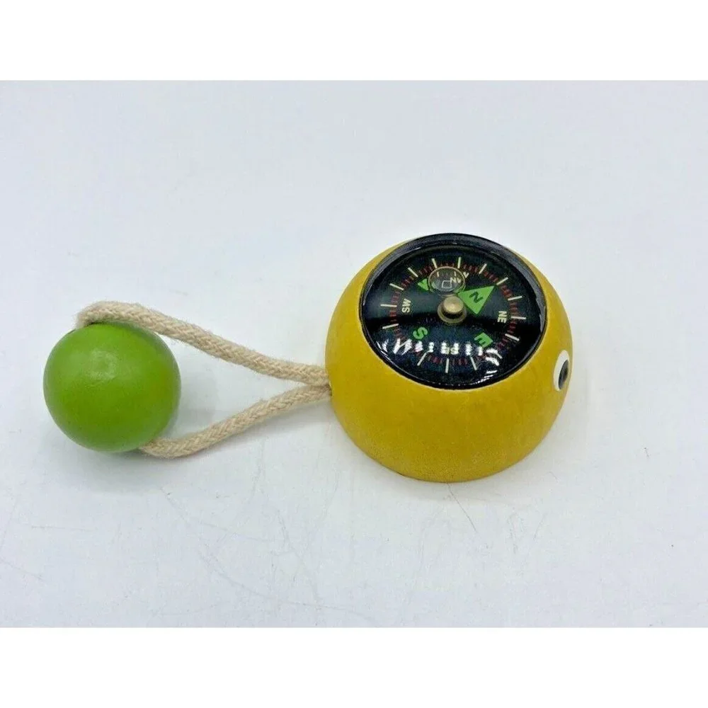 Sassafras Enterprises Mini Compass Wood 2004 Toy Cord Bead Colorful Camp Yellow